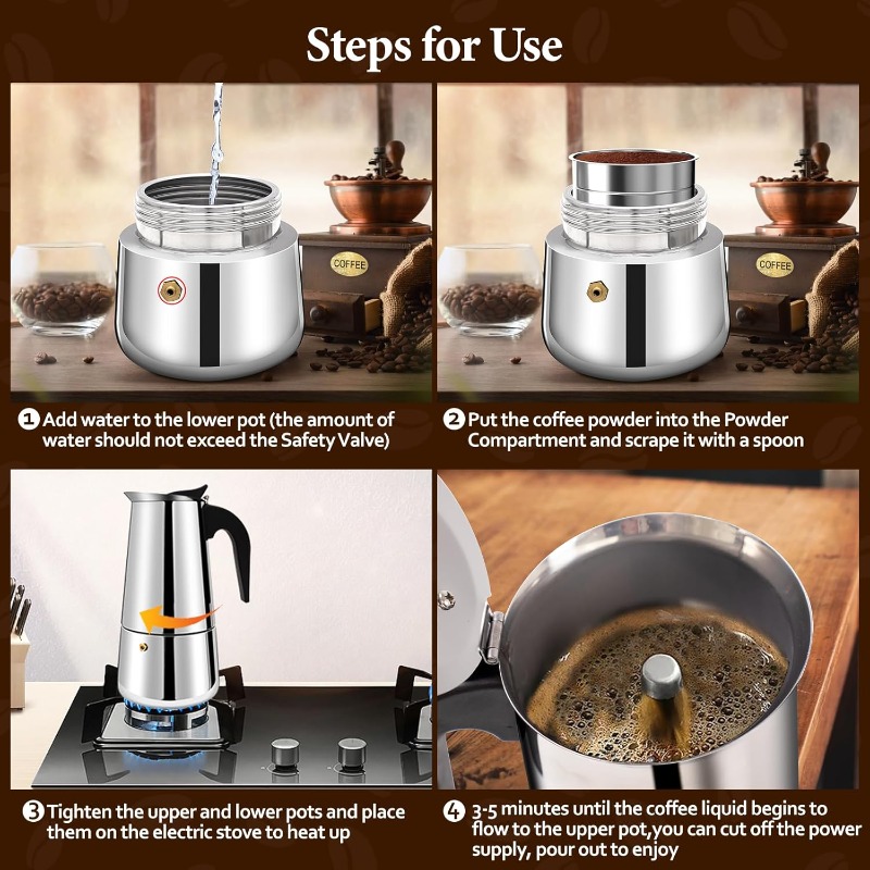 6 Cup Mocha Pot Stainless Stee - Moka Pot Stove review and price